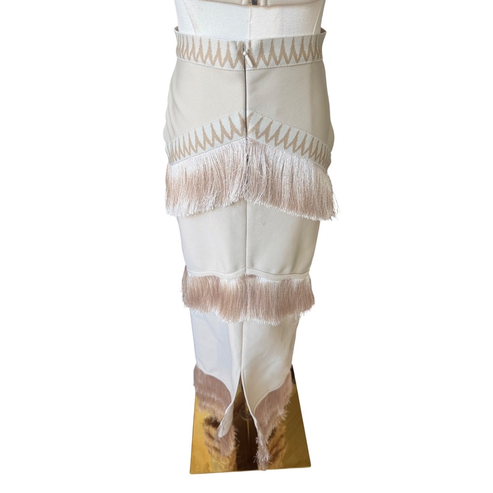 Fringe Cutout Boho Bodycon Midi Dress Size S Luxe Statement Cocktail Vegas Date - Picture 12 of 14